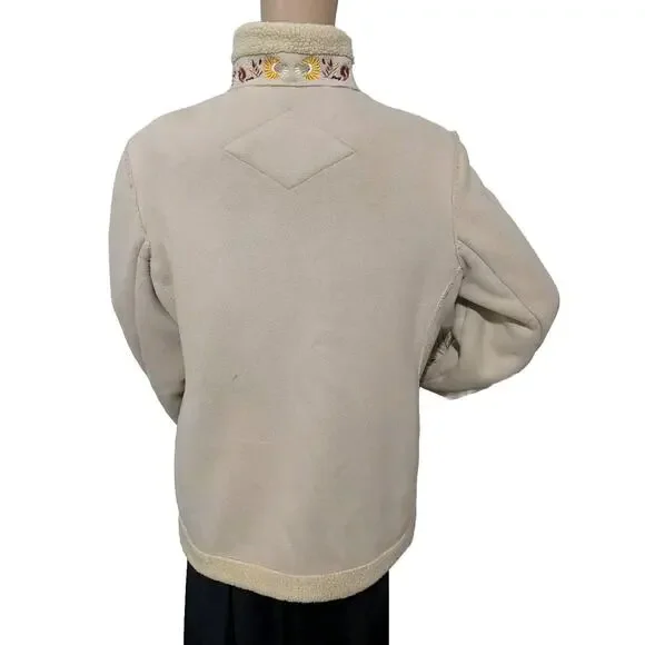 M Panache Beige Faux Suede Floral Embroidered Jacket with Toggle Buttons Medium - Picture 5 of 9